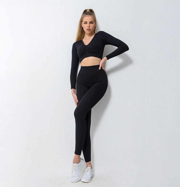 Abbigliamento da yoga completo in due pezzi pantaloni a maniche lunghe