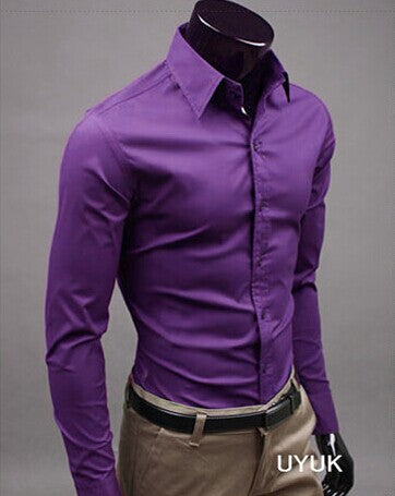 Camicia slim fit per uomo, camicia monocolore in cotone