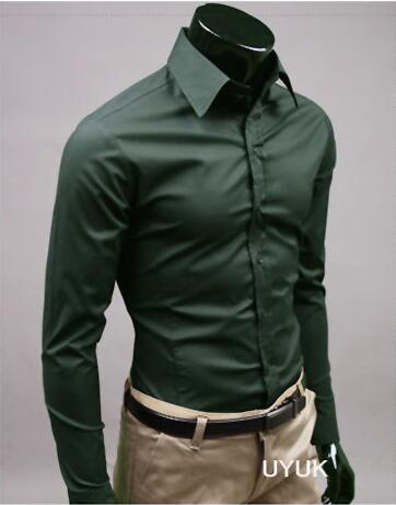 Camicia slim fit per uomo, camicia monocolore in cotone