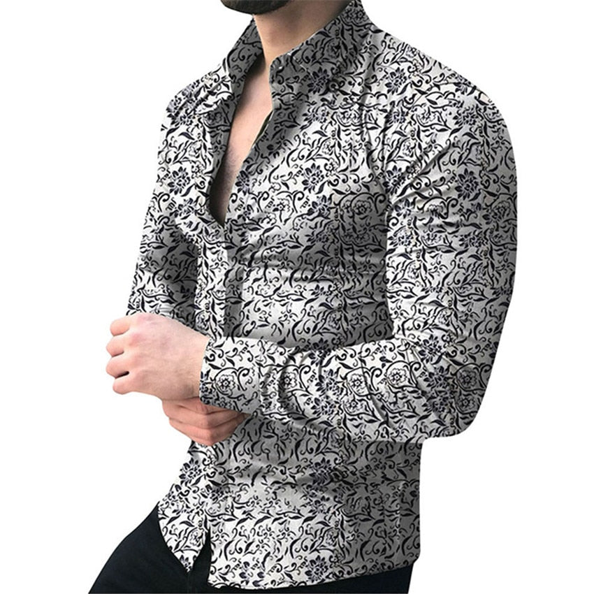 Camicia floreale da uomo, camicia con bottoni disegnata slim fit