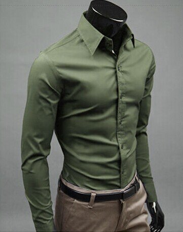 Camicia slim fit per uomo, camicia monocolore in cotone