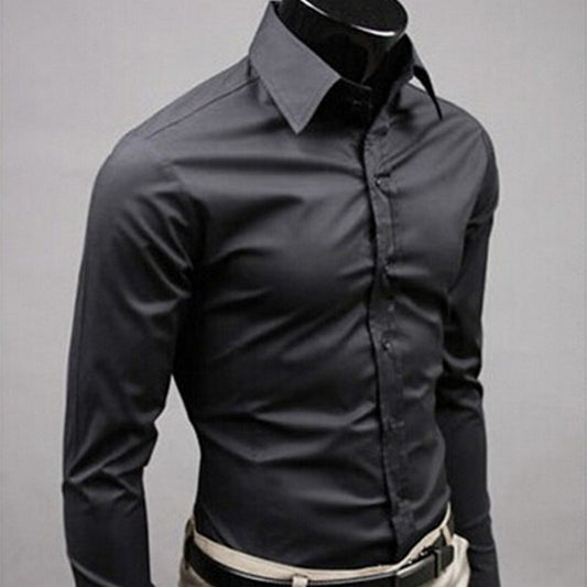 Camicia slim fit per uomo, camicia monocolore in cotone