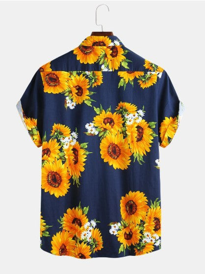 Camicia colorata per uomo, camicia con girasoli maschile