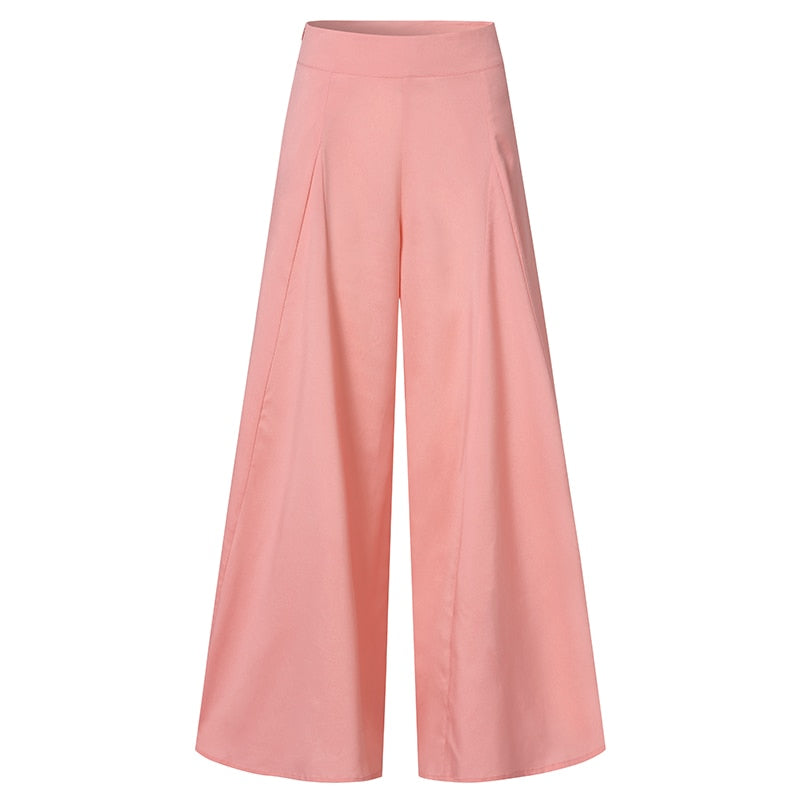 Women Elegant High Waist Wide Leg Pants Spring Vintage Flare Trousers Casual Solid Zipper Pantalon Female Palazzo - Loweconomy