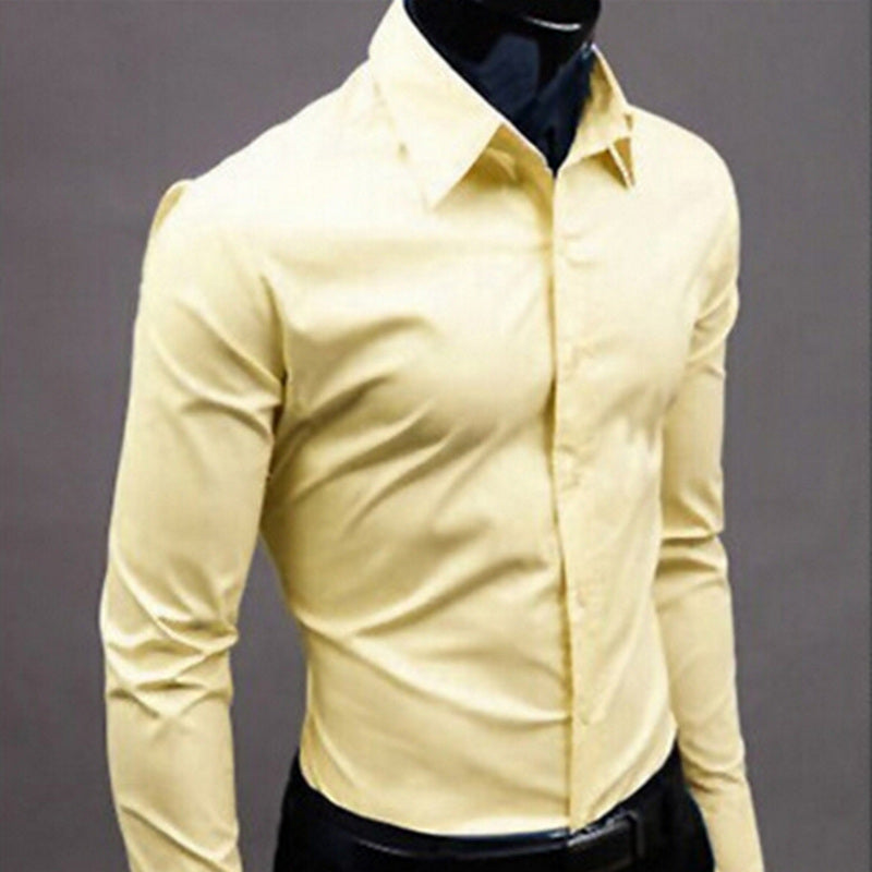 Camicia slim fit per uomo, camicia monocolore in cotone