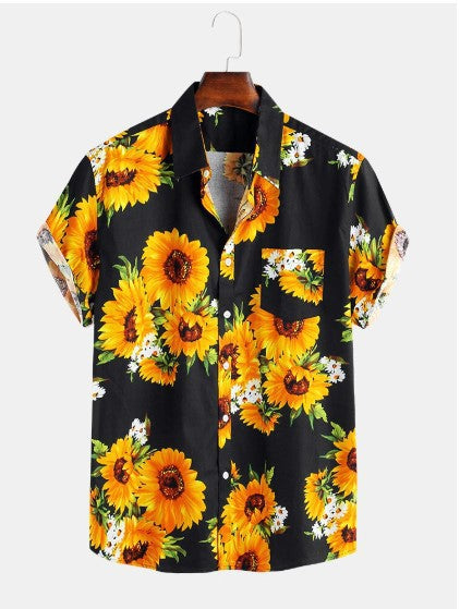 Camicia colorata per uomo, camicia con girasoli maschile