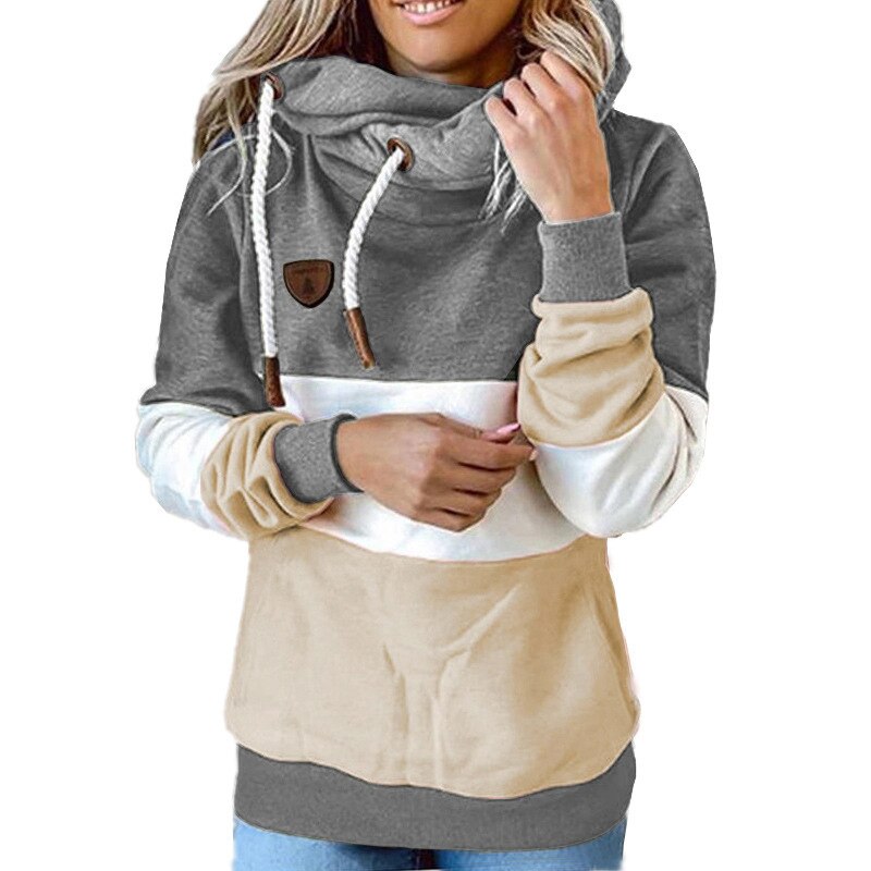 Felpa Winter women  Contrast Stitching hooded Turtleneck - Loweconomy