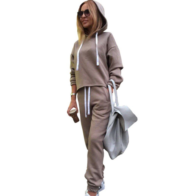 Autunno Tuta Maniche Lunghe con Cappuccio Felpe Con Cappuccio 2 pezzo Set Casual Vestito di Sport Delle Donne - Loweconomy