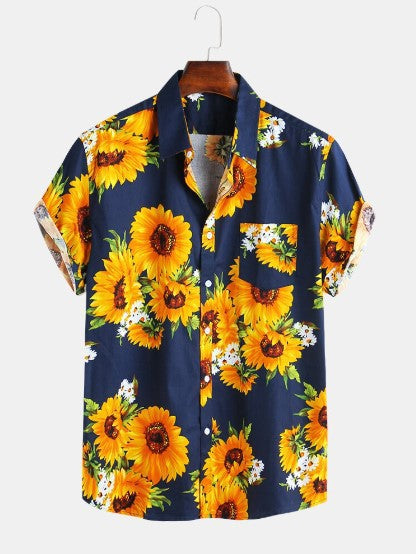 Camicia colorata per uomo, camicia con girasoli maschile