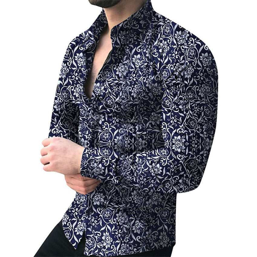 Camicia floreale da uomo, camicia con bottoni disegnata slim fit