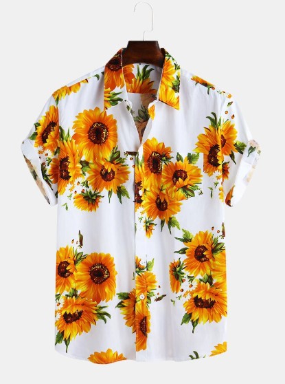 Camicia colorata per uomo, camicia con girasoli maschile