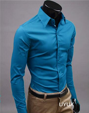 Camicia slim fit per uomo, camicia monocolore in cotone