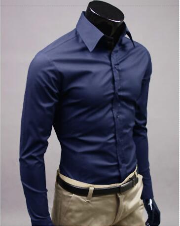 Camicia slim fit per uomo, camicia monocolore in cotone