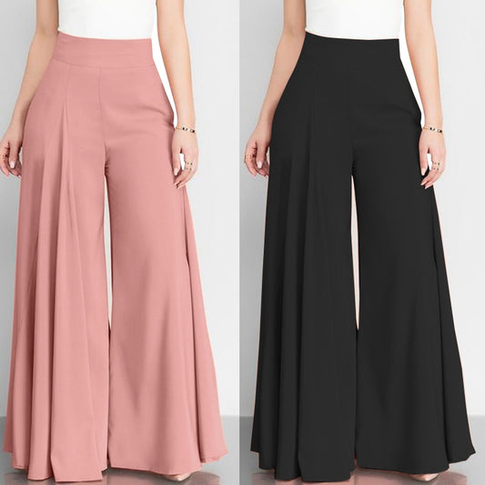 Women Elegant High Waist Wide Leg Pants Spring Vintage Flare Trousers Casual Solid Zipper Pantalon Female Palazzo - Loweconomy