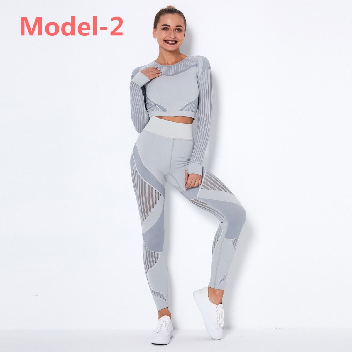 tuta sportiva Gym Sets High Waist Gym Mesh Leggings Shirts Suit Long Sleeve Fitness - Loweconomy