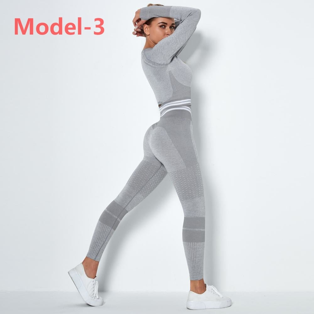 tuta sportiva Gym Sets High Waist Gym Mesh Leggings Shirts Suit Long Sleeve Fitness - Loweconomy