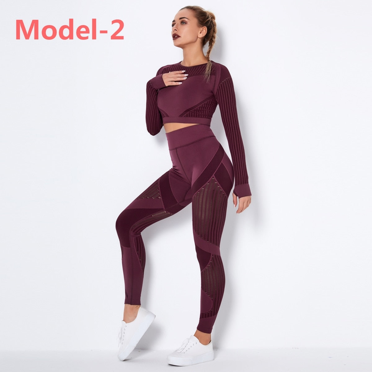 tuta sportiva Gym Sets High Waist Gym Mesh Leggings Shirts Suit Long Sleeve Fitness - Loweconomy