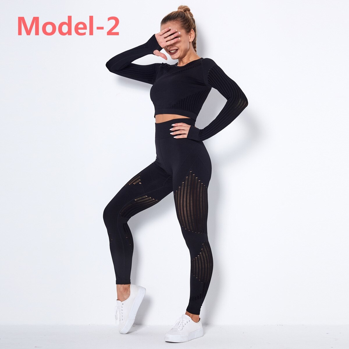 tuta sportiva Gym Sets High Waist Gym Mesh Leggings Shirts Suit Long Sleeve Fitness - Loweconomy