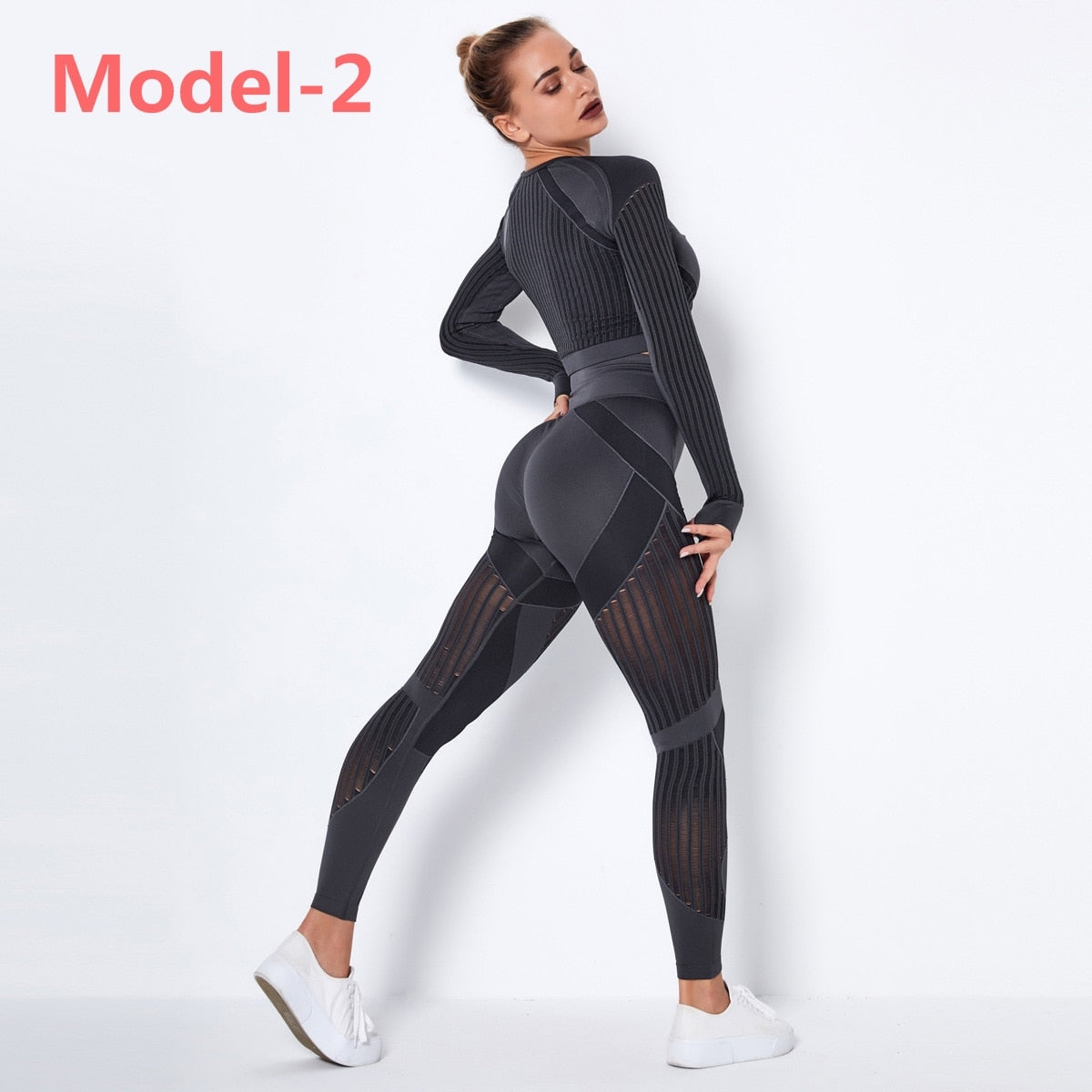 tuta sportiva Gym Sets High Waist Gym Mesh Leggings Shirts Suit Long Sleeve Fitness - Loweconomy