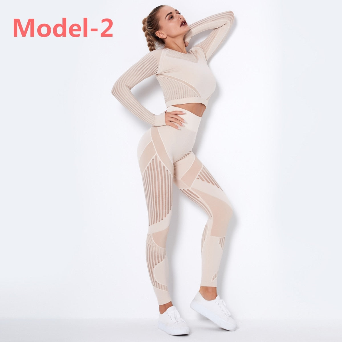 tuta sportiva Gym Sets High Waist Gym Mesh Leggings Shirts Suit Long Sleeve Fitness - Loweconomy