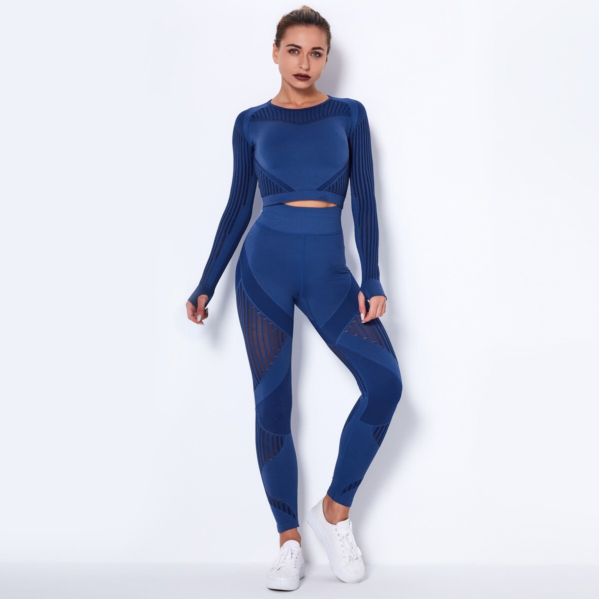 tuta sportiva Gym Sets High Waist Gym Mesh Leggings Shirts Suit Long Sleeve Fitness - Loweconomy