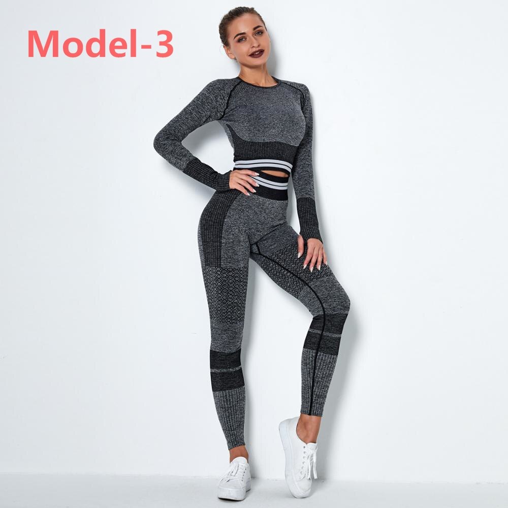 tuta sportiva Gym Sets High Waist Gym Mesh Leggings Shirts Suit Long Sleeve Fitness - Loweconomy