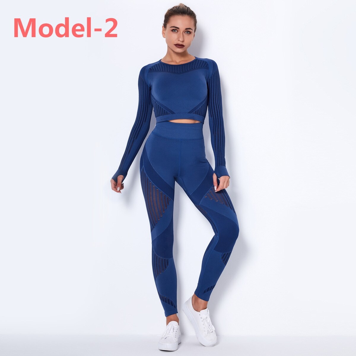 tuta sportiva Gym Sets High Waist Gym Mesh Leggings Shirts Suit Long Sleeve Fitness - Loweconomy